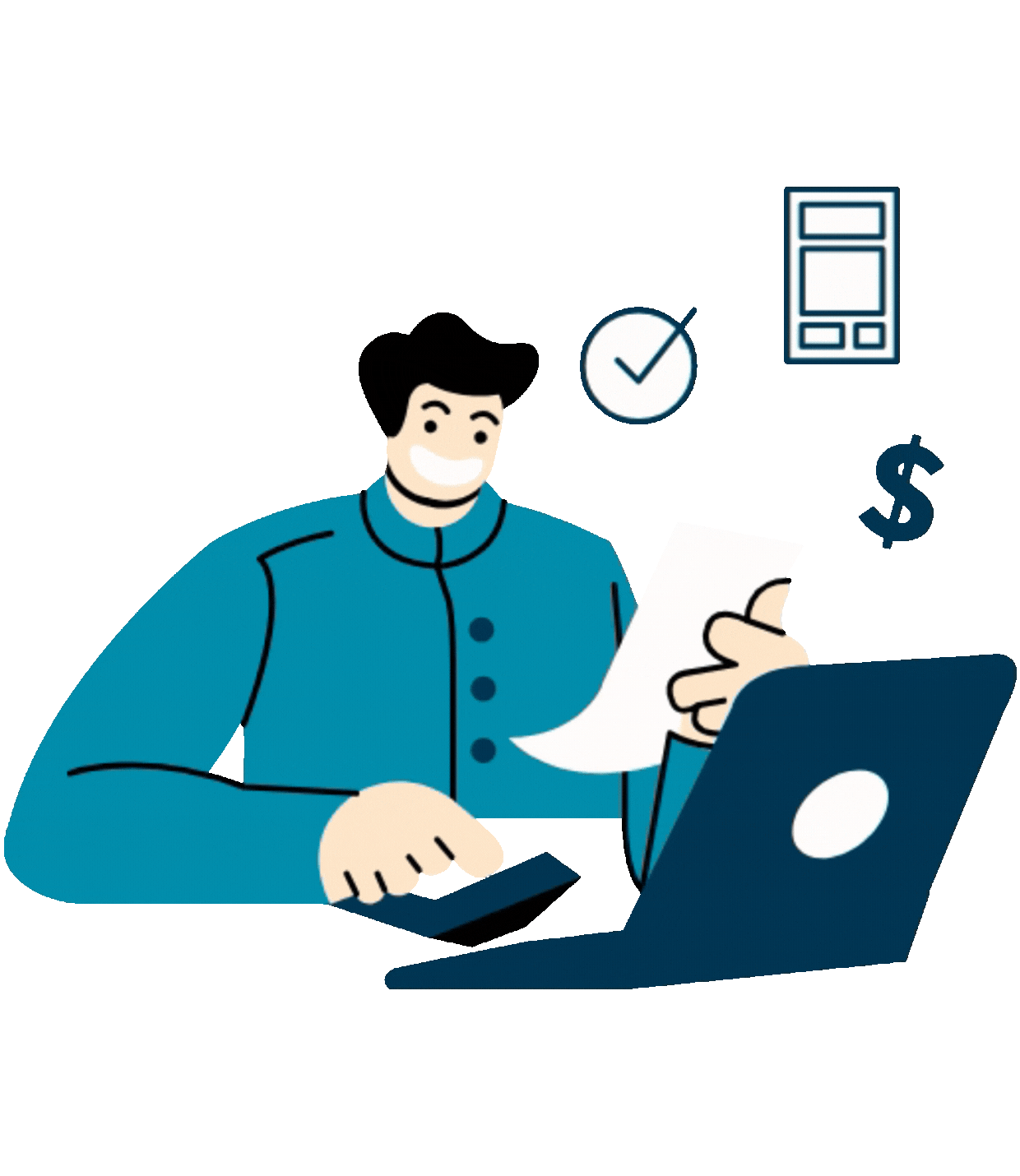 Happy person improving credit using a laptop